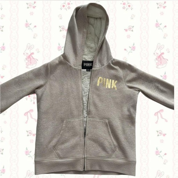 Y2K 2011 VS Pink Faux Fur Bling Zip Up Hoodie